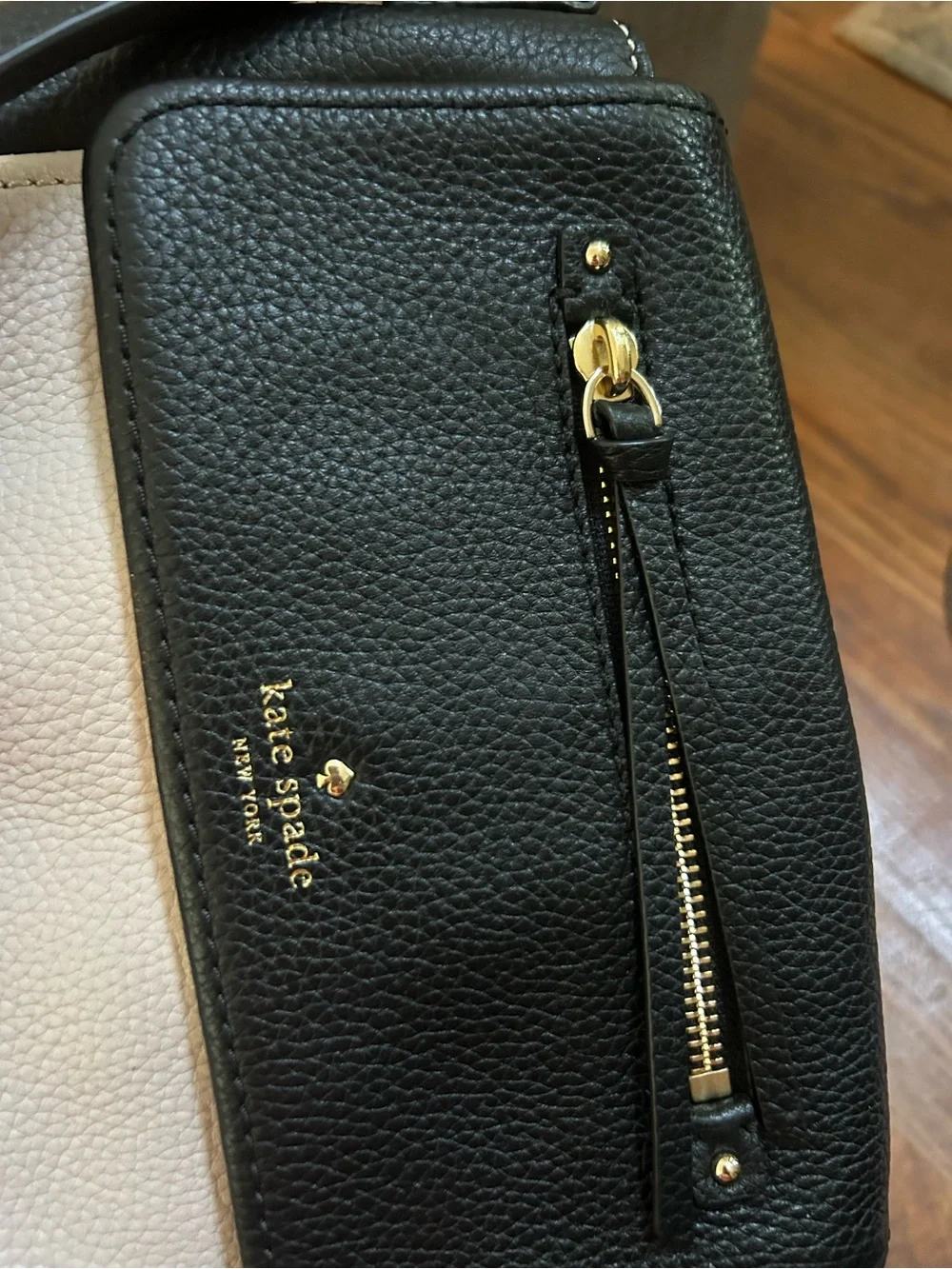 Kate Spade New York Black Cream Pebbled Leather Crossbody Bag